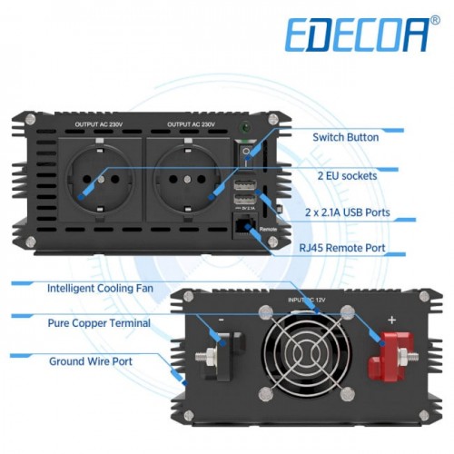 Купить Инвертор преобразователь напряжения Edecoa Pure Sine Wave 12-230v 3500/7000w чистый синус (пульт дистанционного управления) Купить Инвертор преобразователь напряжения Edecoa Pure Sine Wave 12-230v 3500/7000w чистый синус (пульт дистанционного управления)