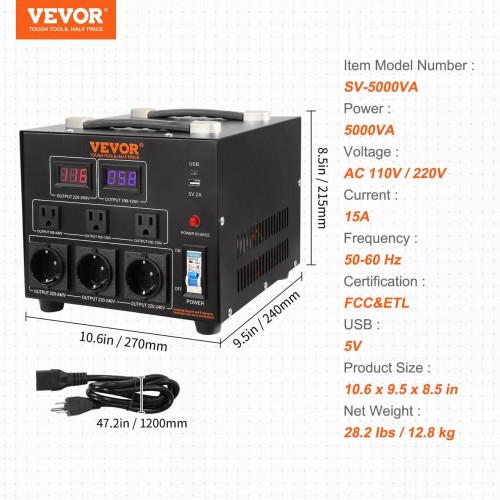 Купить Преобразователь напряжения Vevor 5000W 110В/220В Купить Преобразователь напряжения Vevor 5000W 110В/220В